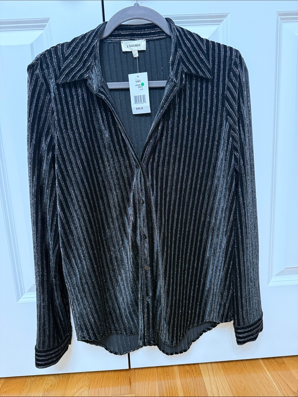 NWT - L'AGENCE Black Metallic Stripe Button-Down Shirt
